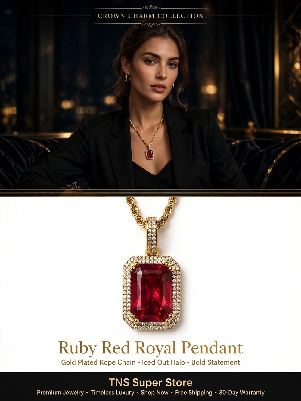 Ruby Red Royal Pendant Necklace - Gold Plated